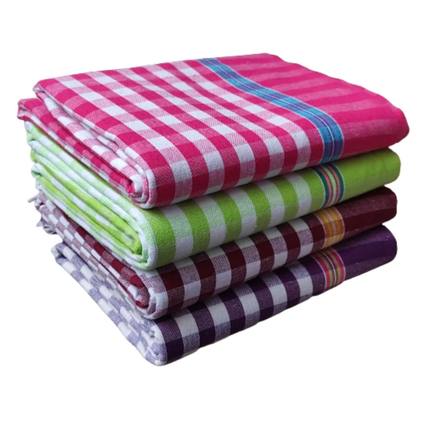 Cotton Bath Towels (Pack of 5) – Multicolor Checkered & Striped Bath Towels