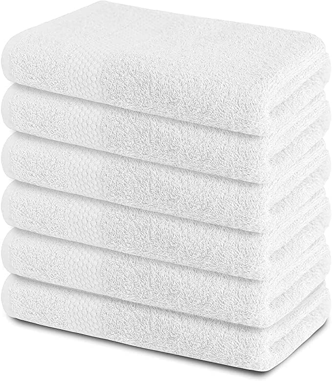 Cotton Hand Towels Set of 6 – Ultra Soft & Absorbent White Hand Towels for Bathroom, Kitchen, Gym & Spa