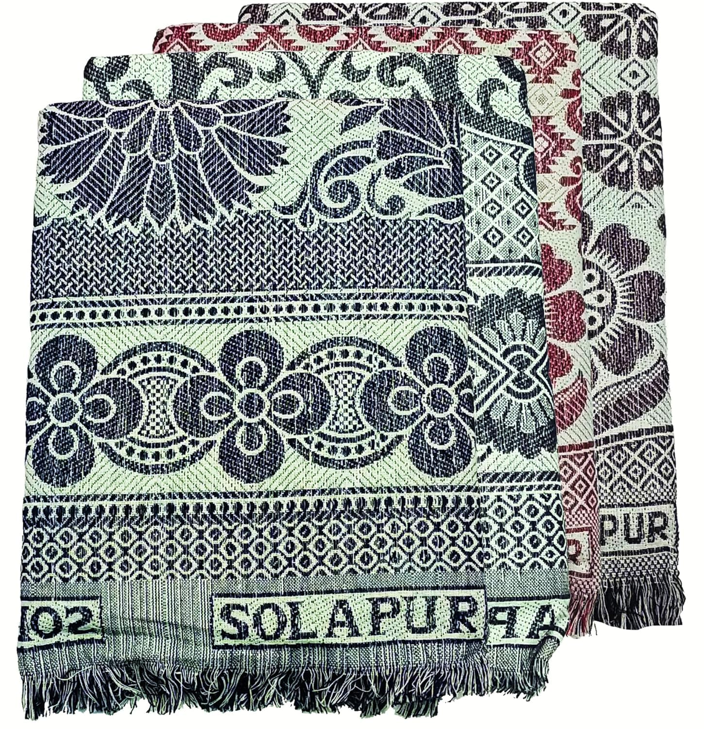 Cotton Single Size Solapur Chaddar Blanket Pack of 4 – Lightweight Multicolor Floral Design | TC 250