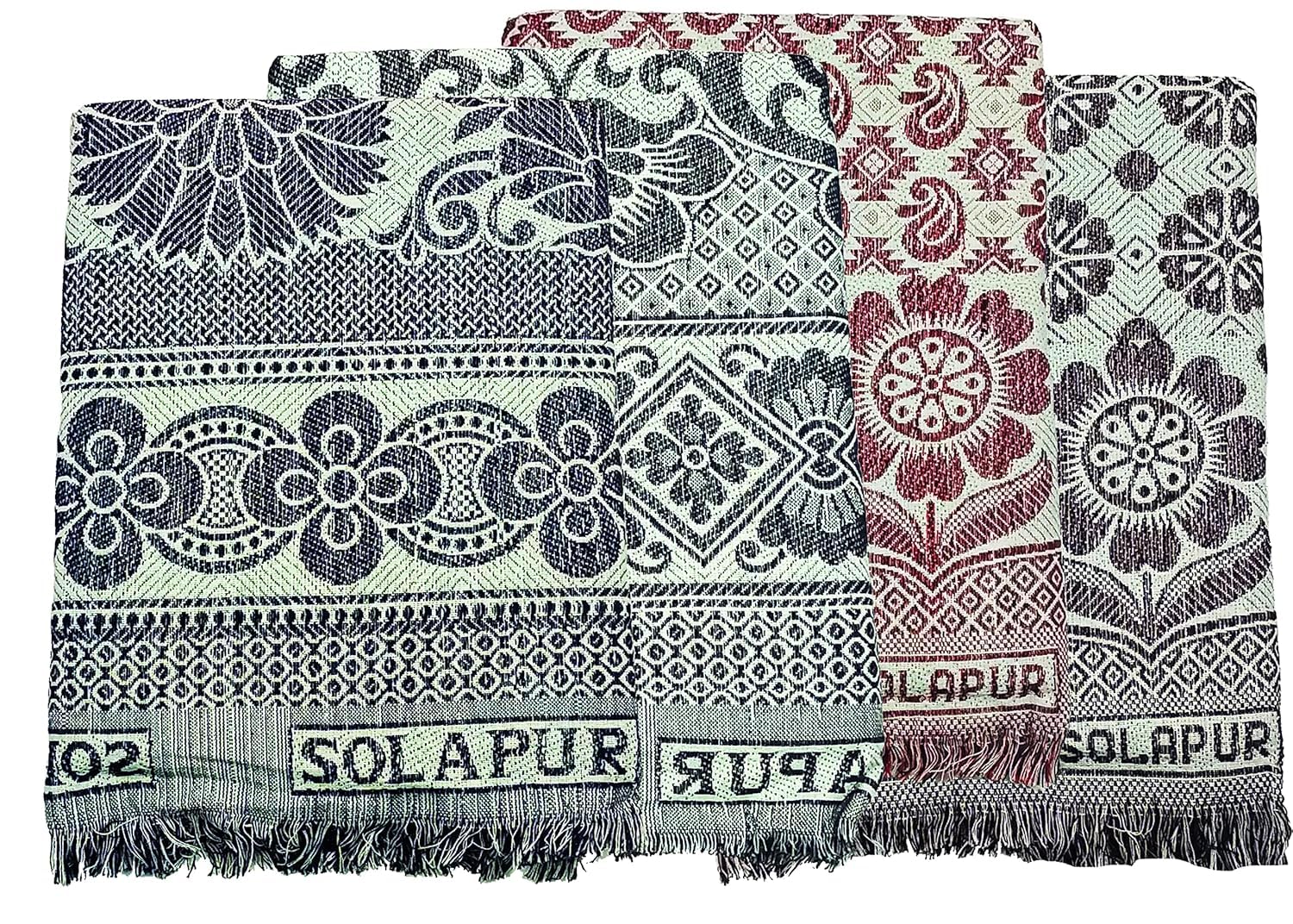 Cotton Single Size Solapur Chaddar Blanket Pack of 4 – Lightweight Multicolor Floral Design | TC 250 - Image 7