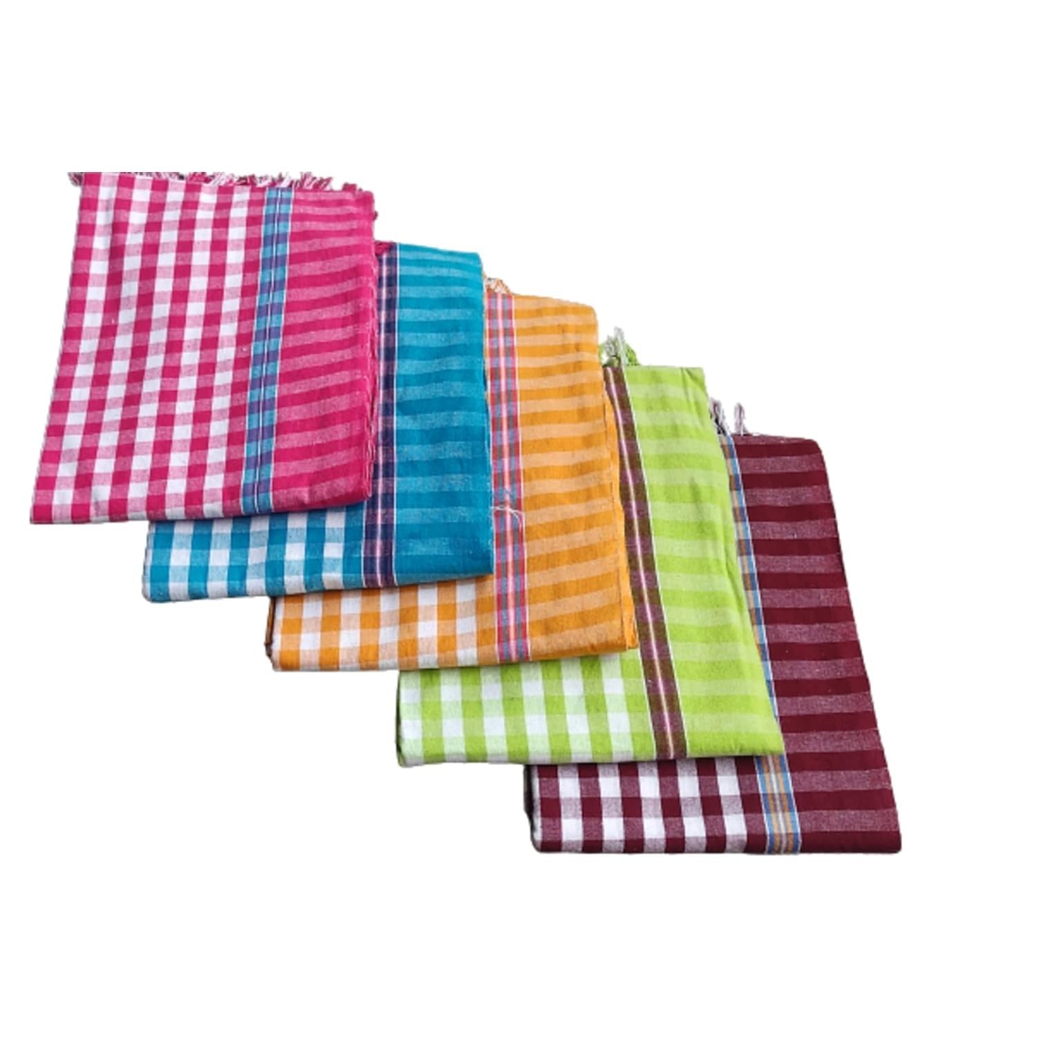 Cotton Bath Towels (Pack of 5) – Multicolor Checkered & Striped Bath Towels - Image 3