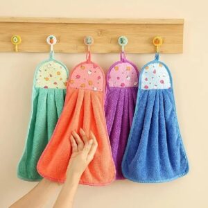 Home Microfiber Wash Basin Hanging Hand Kitchen Towel Napkin with Ties (Pack of 4) – Multicolor, 200 GSM