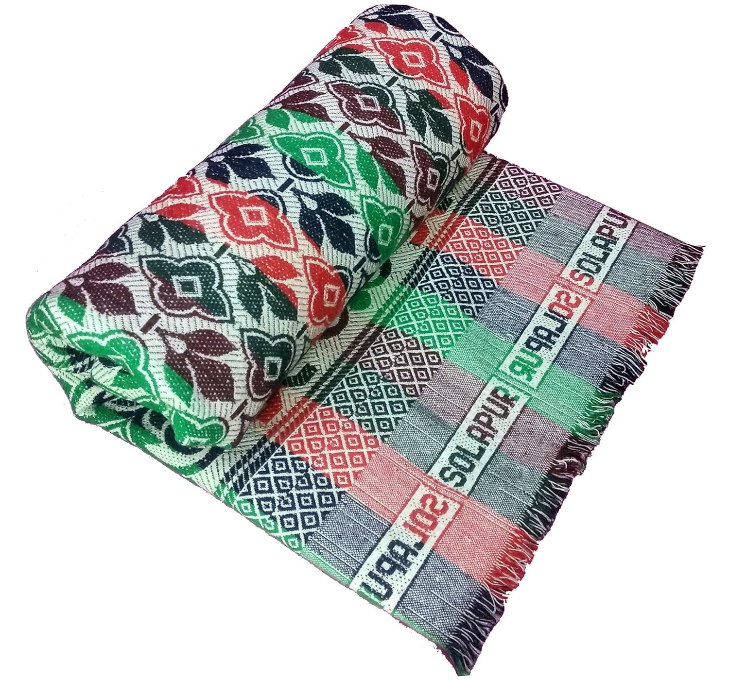 Solapur Chaddar Cotton Blanket – Multicolor Floral Single Layered Cotton Blanket | TC 250