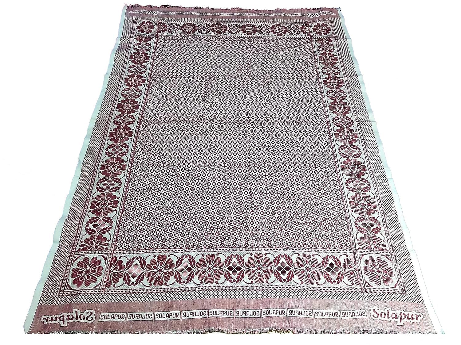 Solapur Chaddar Cotton Blanket – Red Floral Jacquard Design, 100% Cotton - Set of 1 - Image 2