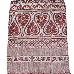 Solapur Chaddar Cotton Blanket – Red Floral Jacquard Design, 100% Cotton - Set of 1