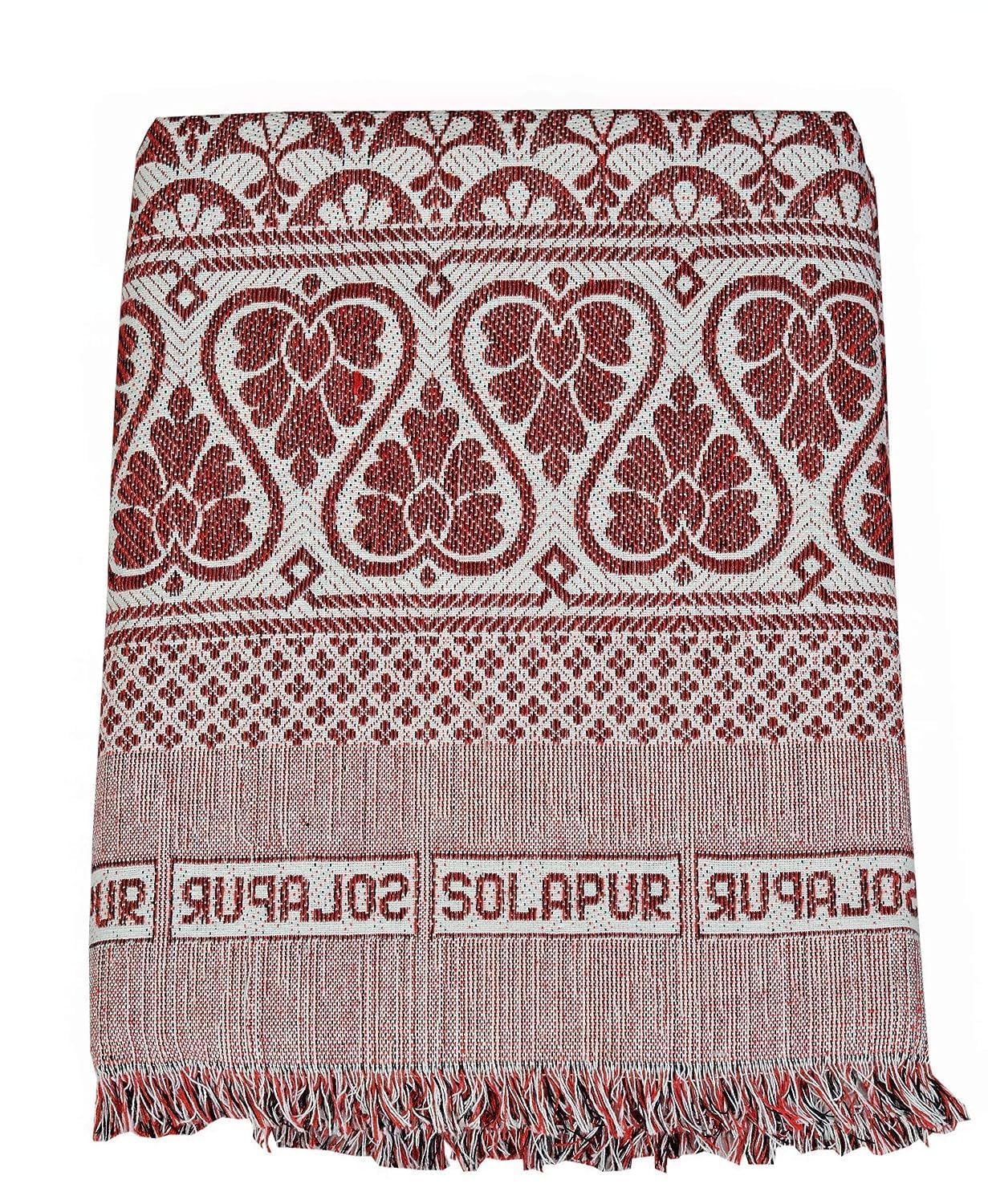 Solapur Chaddar Cotton Blanket – Red Floral Jacquard Design, 100% Cotton - Set of 1