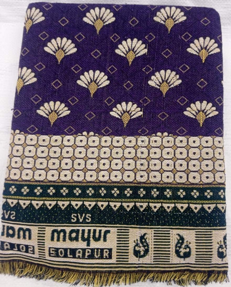Solapur Mayur Chaddar 100% Cotton Blanket – Purple Floral Jacquard Design Pack of 1