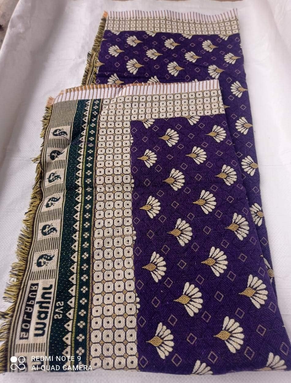 Solapur Mayur Chaddar 100% Cotton Blanket – Purple Floral Jacquard Design Pack of 1 - Image 3